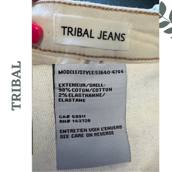 Tribal Jeans Shorts Audrey Mid Rise Girlfriend Length 7" Cream Zipper Front - Picture 7 of 7